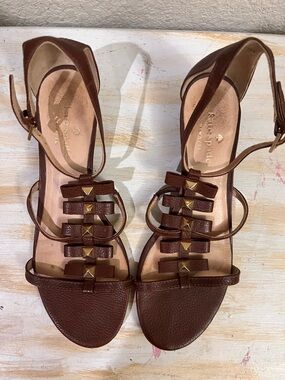 kate spade Brown Leather Studded Strappy Sandals with Ankle Straps